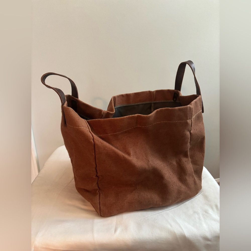 Tampico made in France cotton burlap leather tote bag - Picture 2 of 16